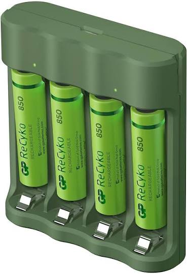 CARGADOR 4 PUERTOS PARA BATERÍAS GP RECYKO + 4 AAA 850 MAH